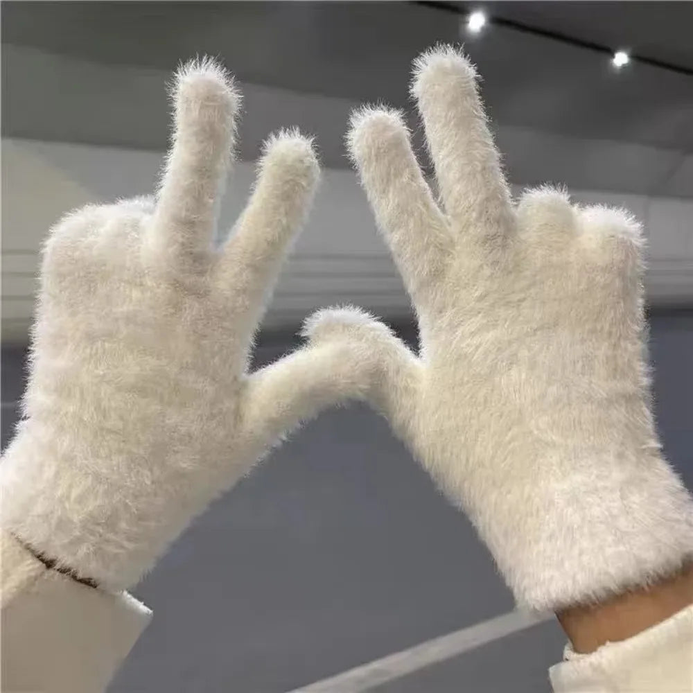 Fashion Thickened Furry Gloves Cold-proof Warm Winter Gloves Windproof Breathable Five Finger Gloves Winter
