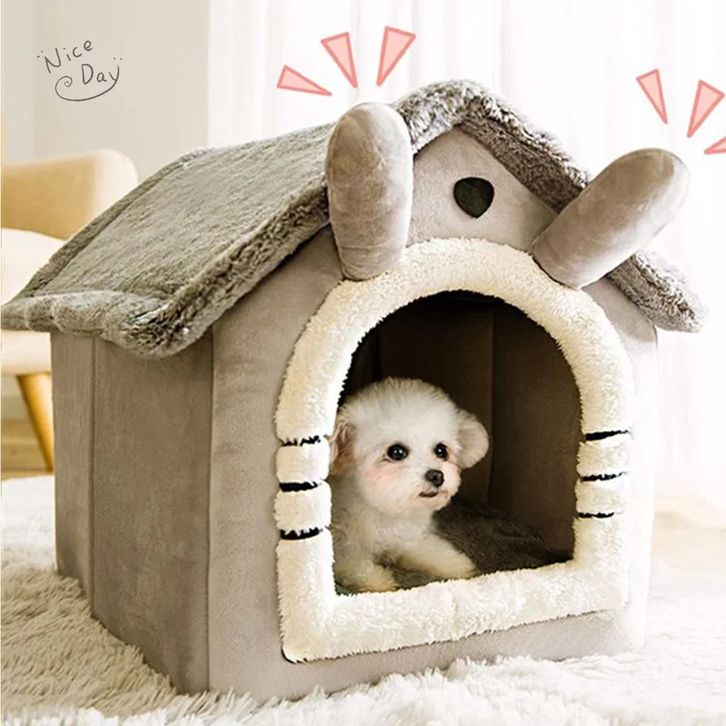 Winter Warm Foldable Pet House Detachable Washable Liner Comfort Kennel Bed for Small Medium Dogs and Cats Indoor Rest Nest