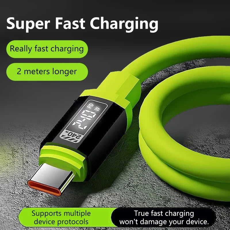 240W Type C Fast Charging Charger Type C USB Quick Charger Cable Date Sync Nylon Braided Wire Charger Cable For Huawei Xiaomi