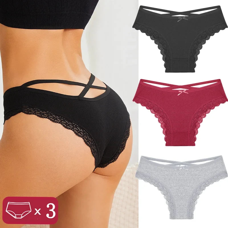 3-Piece Women's Cotton Seamless Panties – Low Rise, Hollow Design