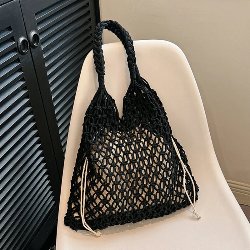 Women's Large Capacity Straw Handbag Totes | Hollow Out Shoulder Bags & Vintage Travel Beach Bag (Shopping Pack)