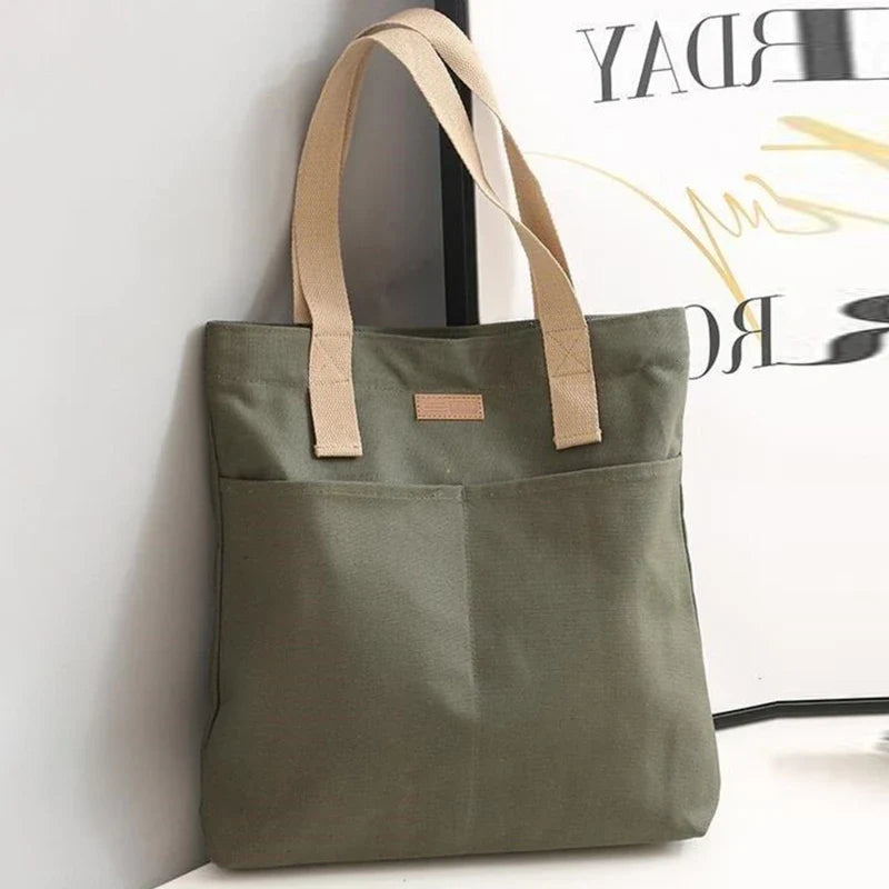 Women's Canvas Tote Bag | Solid Color Designer Ladies Casual Handbag & Large Capacity Cotton Reusable Shopping Beach Bag