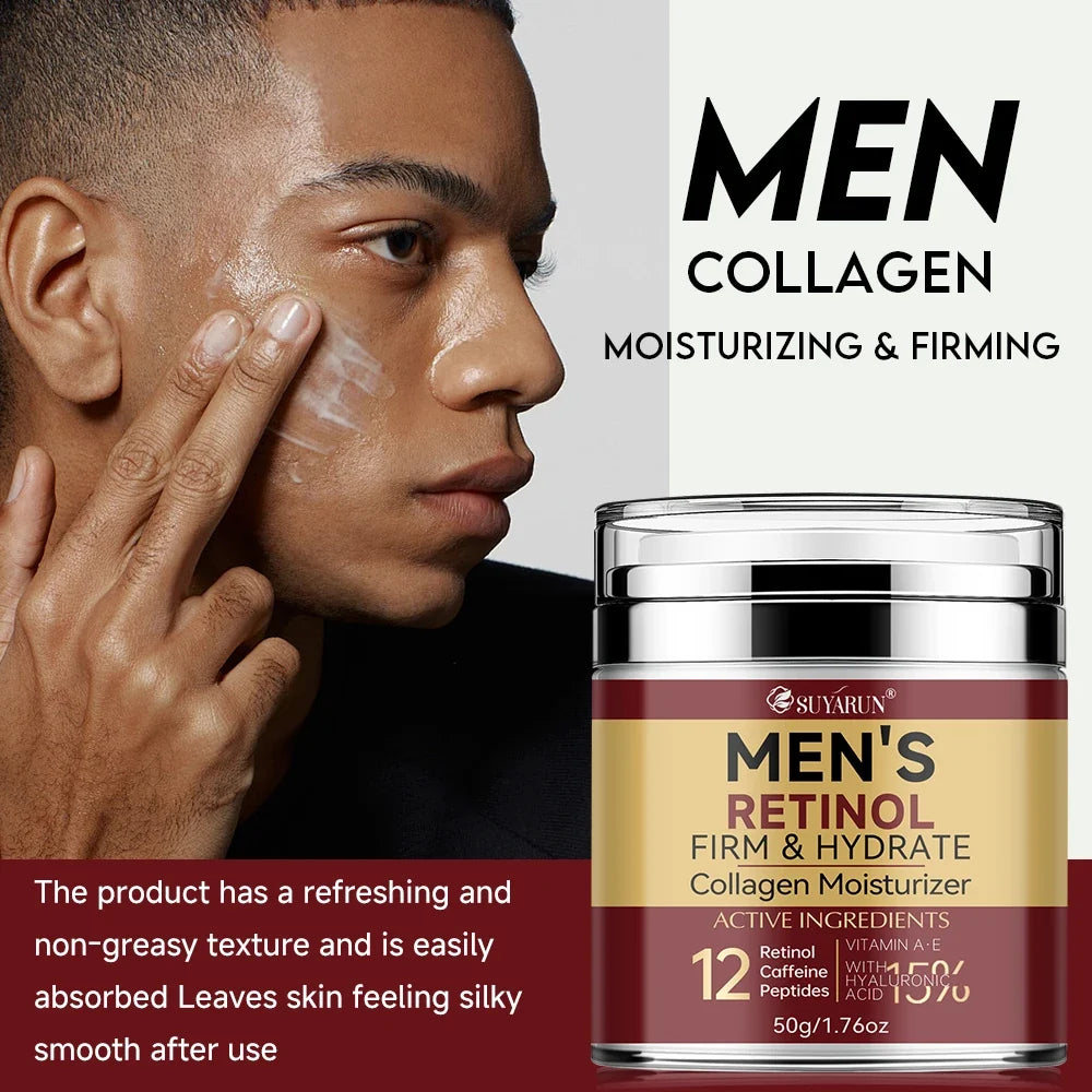 Collagen Retinol Men's Face Cream - Anti-Aging Wrinkle Reduction & Firming Moisturizer, Oil-Free Hydrating Skincare for Men.