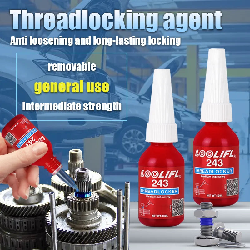 LOOLIFL Blue Thread Locker 243 Nuts-Bolts Locker, Screw Adhesive Lock Tight Seal Fasteners Anaerobic Curing Metal Glue,Rustproof