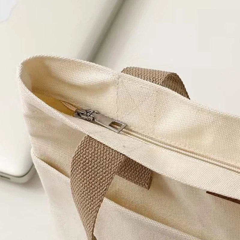 Women's Canvas Tote Bag | Solid Color Designer Ladies Casual Handbag & Large Capacity Cotton Reusable Shopping Beach Bag