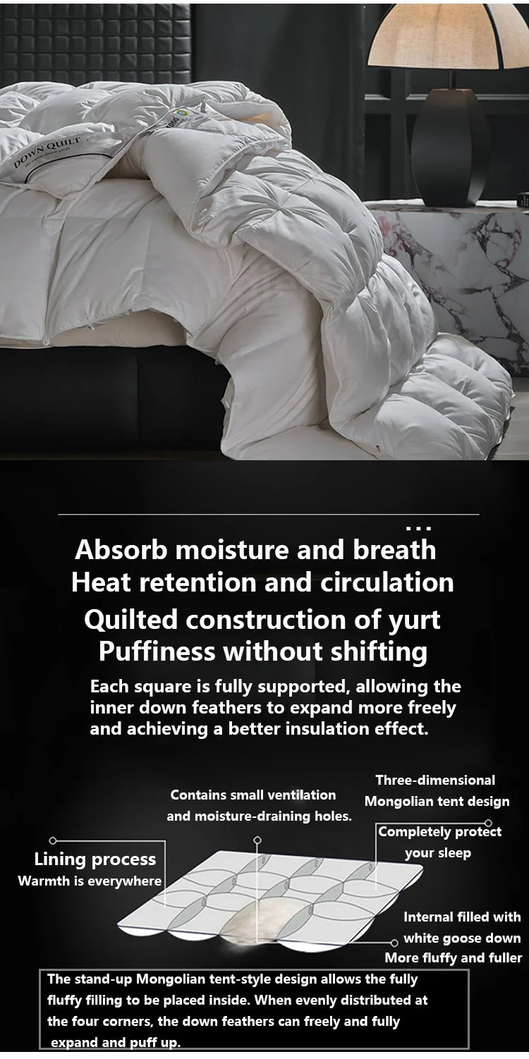 Luxury 100% White Goose down Comforter Winter Warm Duvet Extra Large Double Single Lightweight 3D Bread Design Pleated Edge