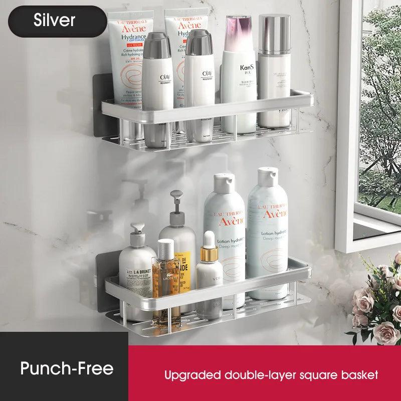 Easy Mount Bath Organizer: No-Drill Wall-Mounted Shelves