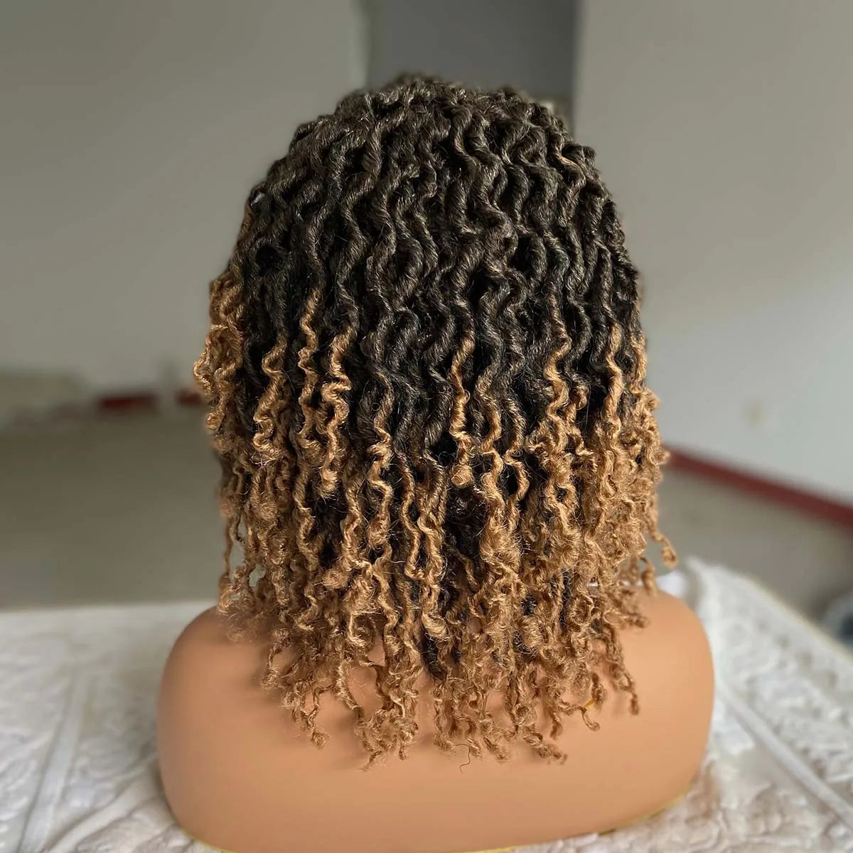Short Goddess Faux Locs Wig | Brown Highlight Crochet Dreadlock Wig