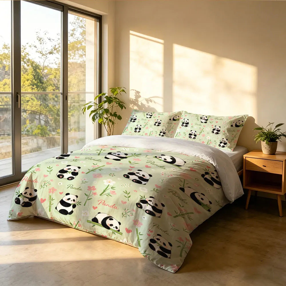3pcs Cartoon Panda Print Coreless Duvet Cover Cool Summer Lightweight Bedding Set Multi Size Bedroom Bedding Decoration