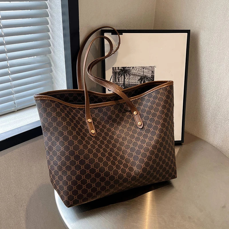 Women's Geometric Print Tote Handbag | Soft PU Shoulder Bag