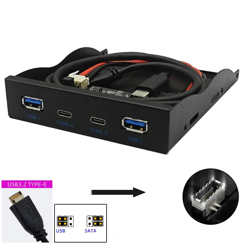 NEW 10G USB 3.2 GEN2 Front Panel HUB 2x USB3.2 GEN2 + 2x TYPE-C Adapter TYPE E to Front Type C for Desktop 3.5" Floppy Drive Bay