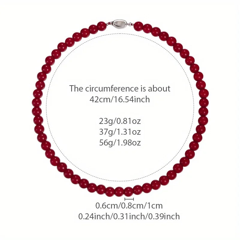 Handmade Vintage Chinese Style Glass Bead Necklace with Antique Red Glass Beads and Gold Coin Closure, Versatile Neckpiece