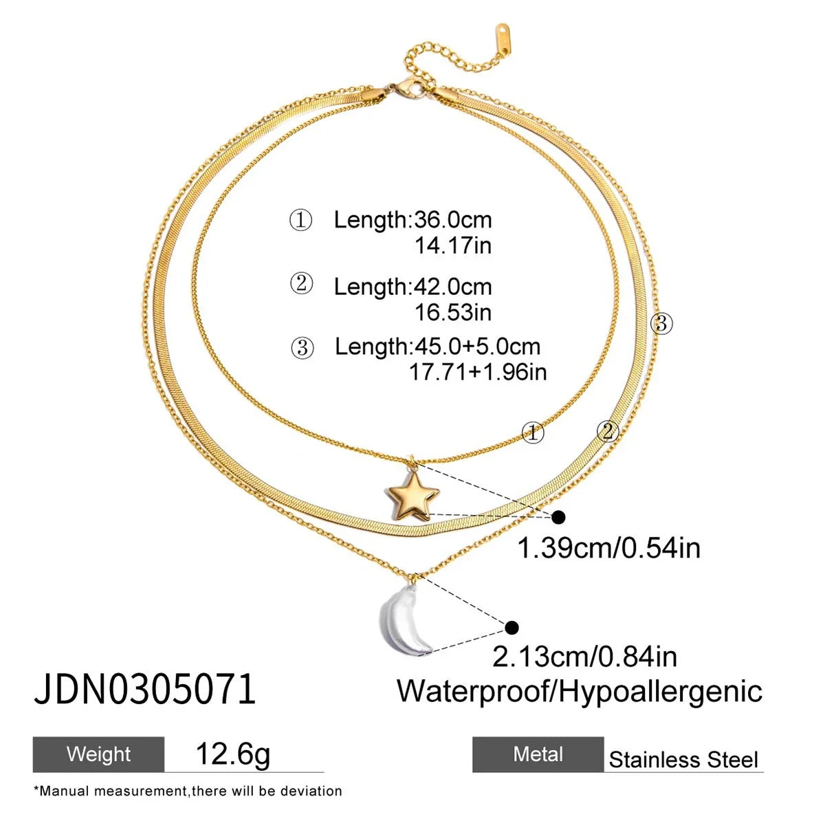 Zora Y2K Trendy 18K Gold Color Plated Sun Cross Fish Moon Pendant Multi Layer Necklace Waterproof Stainless Steel Women Jewelry