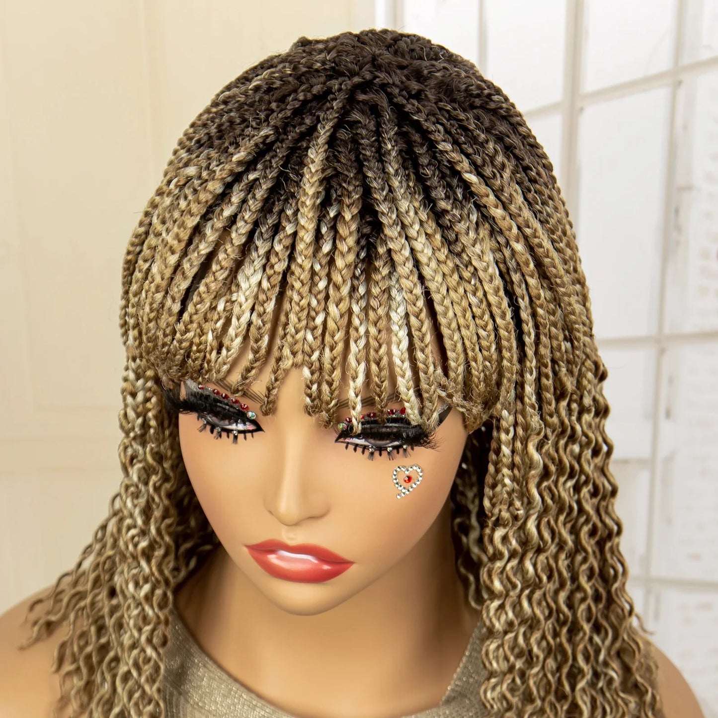 Short 14" Bob Braided Wig | Curly Knotless Box Braids | Synthetic Machine Made Wig | For Black Women