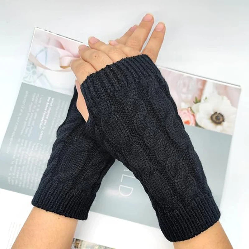 Women Stylish Hand Warmer Winter Gloves Arm Crochet Knitting Faux Wool Mitten Warm Fingerless Glove Twist Pattern Women Gloves