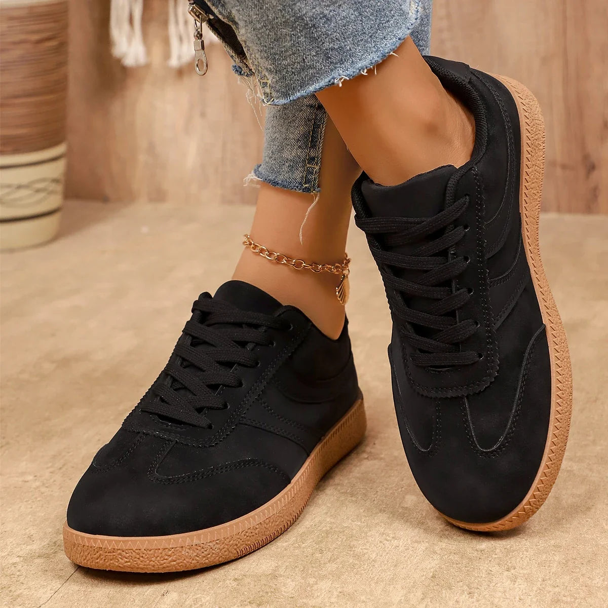 Retro Brown Platform Sneakers Women 2026 Flat Trend German Training Shoes Woman Plus Size 43 Non-slip Thick Sole Vulcanize Shoes