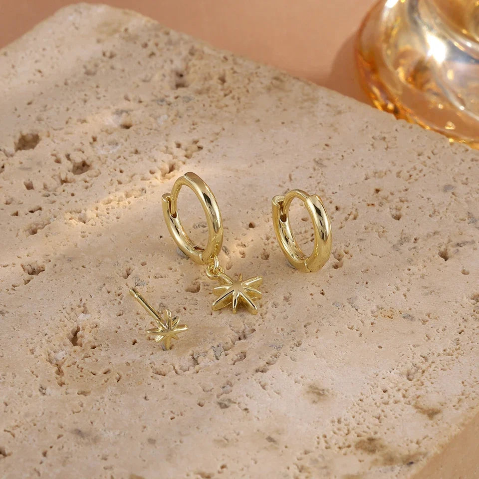 ZAKOL 3 Piece Fashion Round Star Drop Earrings Set for Women Gold Color Dangle Earring Punk Unisex Rock Jewelry