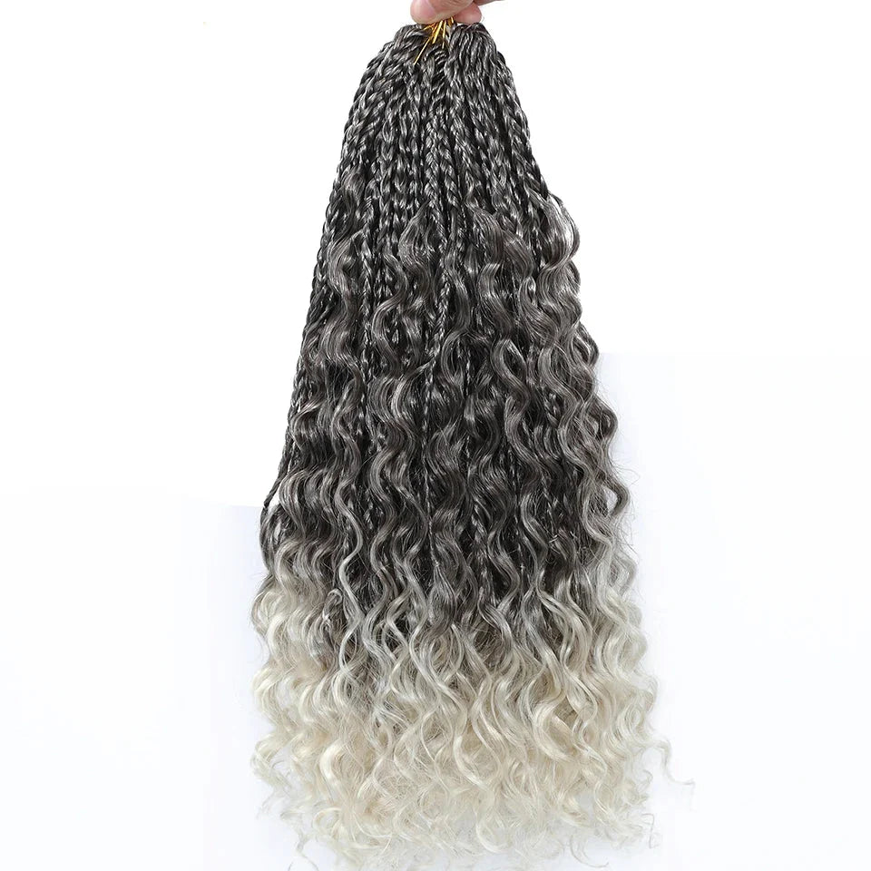 Ombre Goddess Box Braids Crochet Hair with Curly Ends | 14 Inch | 1-6 Packs