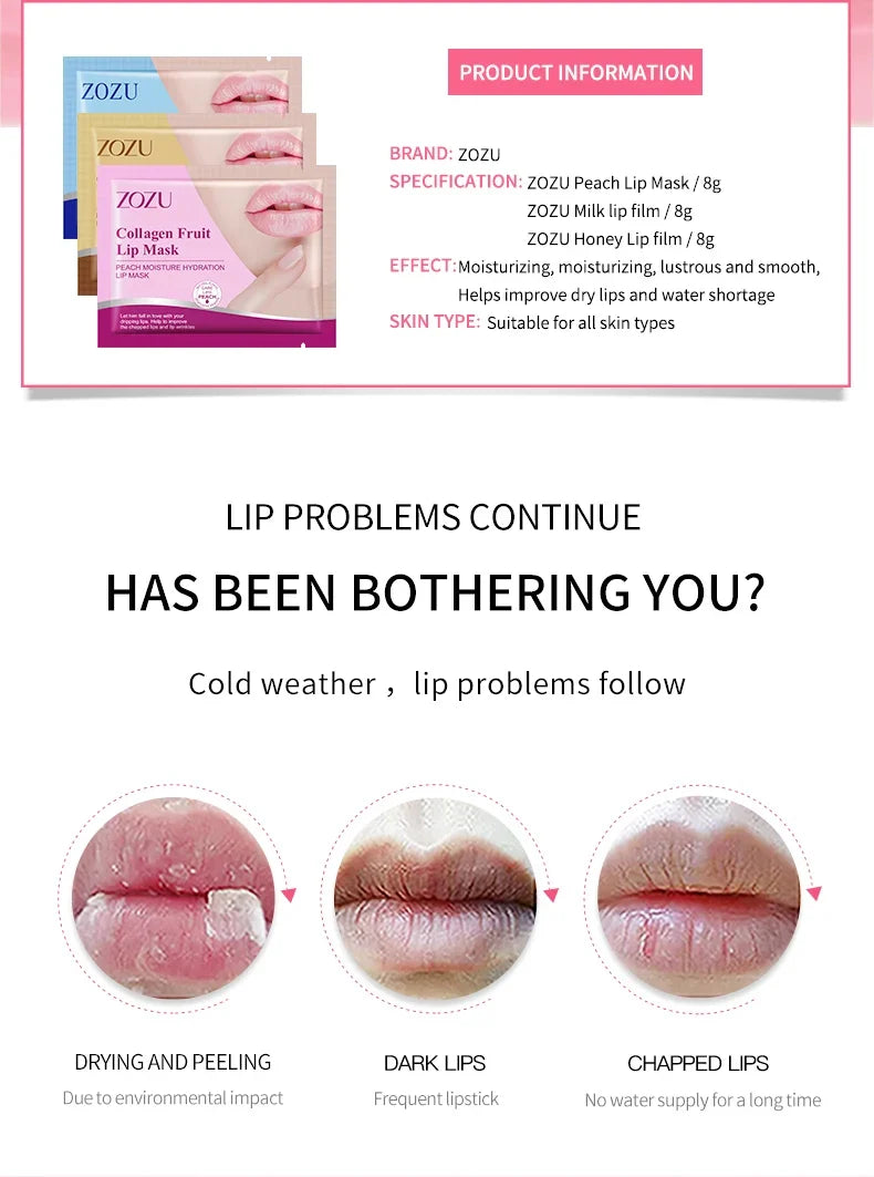 10pcs ZOZU Crystal Collagen Lip Mask Plump Lips Moisturizing Anti Wrinkles Nourishing Lip Patches Lips Plumper Skin Care