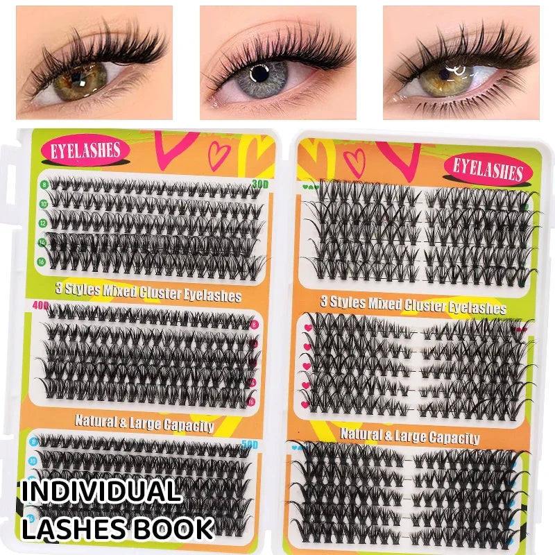DINGSEN Eyelash Clusters Book Large Capacity Volume Individual Lashes Book Natural Long DIY Cluster Eyelash Extensions Makeup