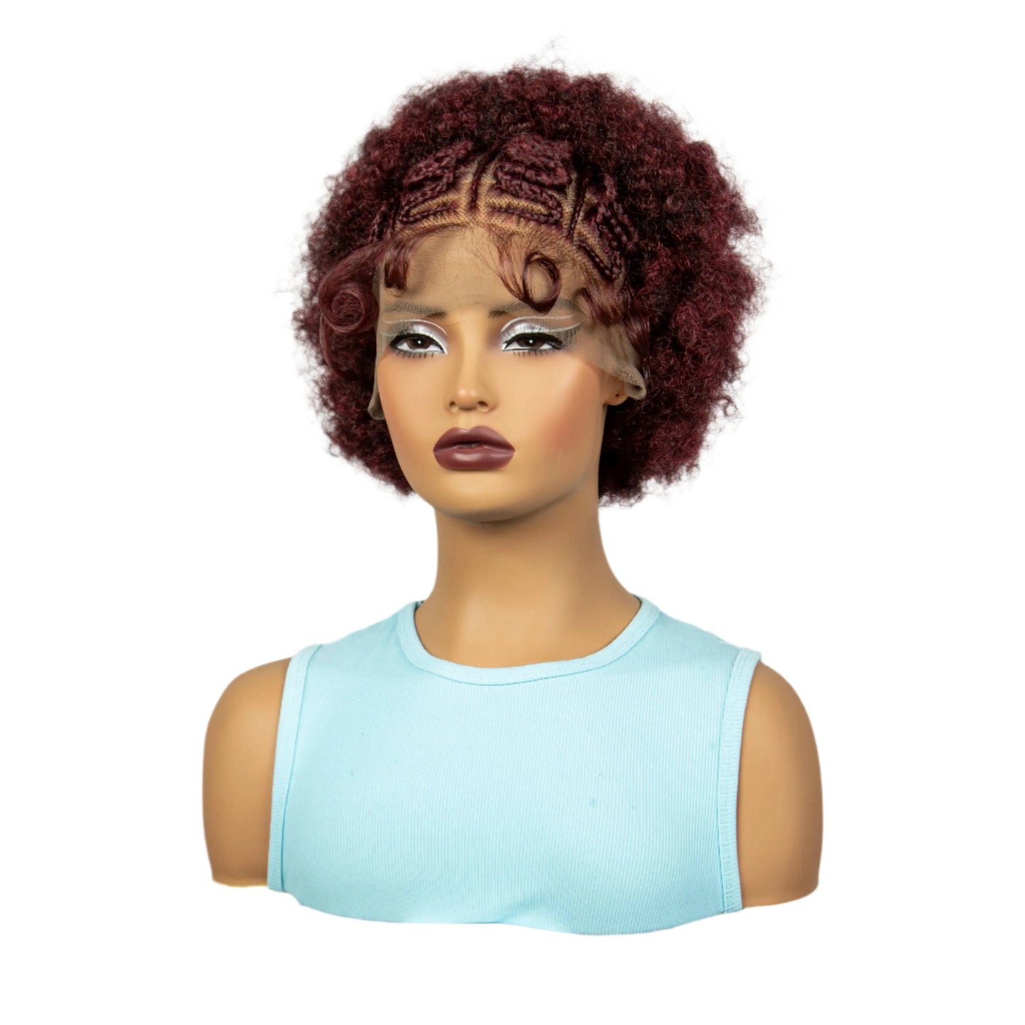 Burgundy Afro Curly Braids Bob Wig | 13x6 Lace | Baby Hair | Bouncy Curls