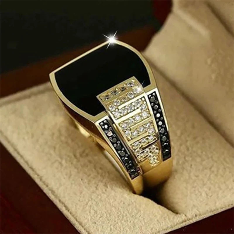 1PC/Lot Men's Silver Gold Alloy Drip-Glaze Rhinestone Wide Band Ring Perfect For Daily Wear Great Accessory Gift