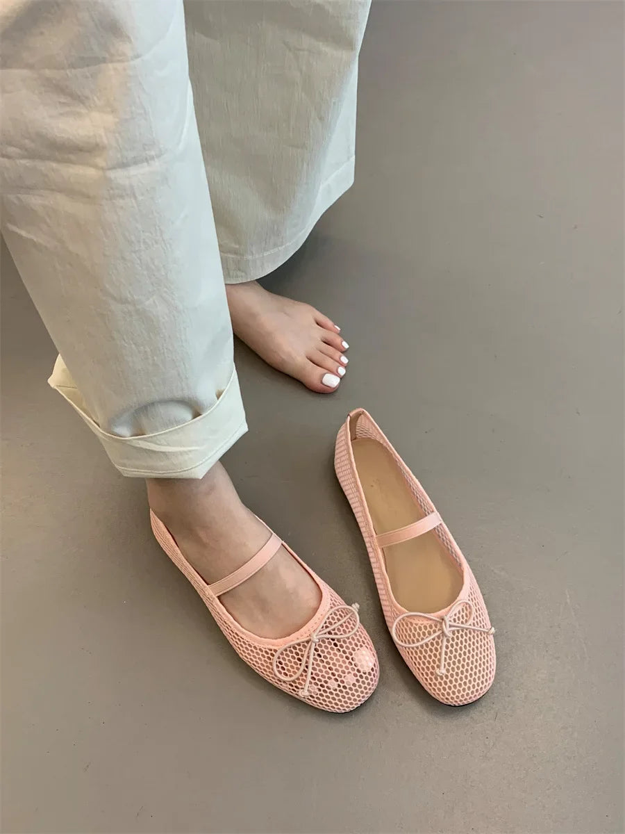 2025 New Luxury Spring/Summer Women Mesh Hollow Elastic Band Flat Bottom Non slip Casual Shoes Flat Bottom Shoes