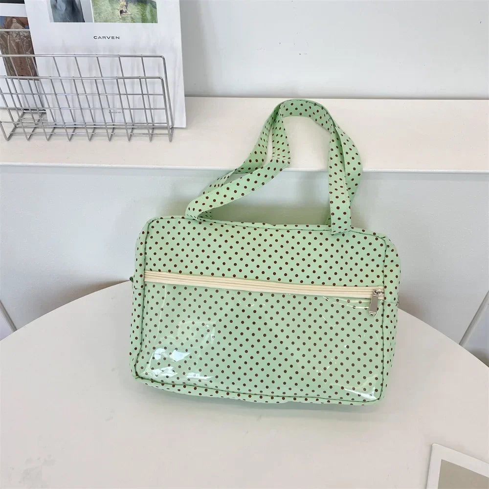 Y2K Ulzzang Ita Bag for Women | Trendy Polka Dot Canvas Shoulder & Underarm Tote (Transparent Pocket, Youth Fashion)