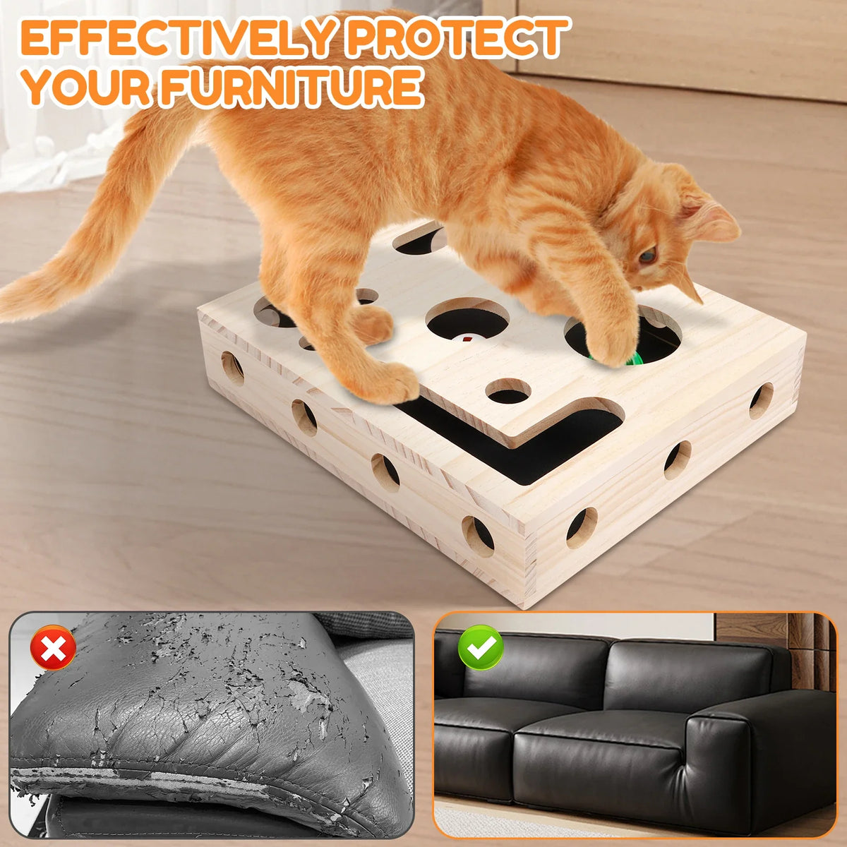 Cat Nail File Box Toy with Bell Ball and Sandpaper Inside Cat Scratch Puzzle Play Nail Care Interactive Pet Toy Stress Free