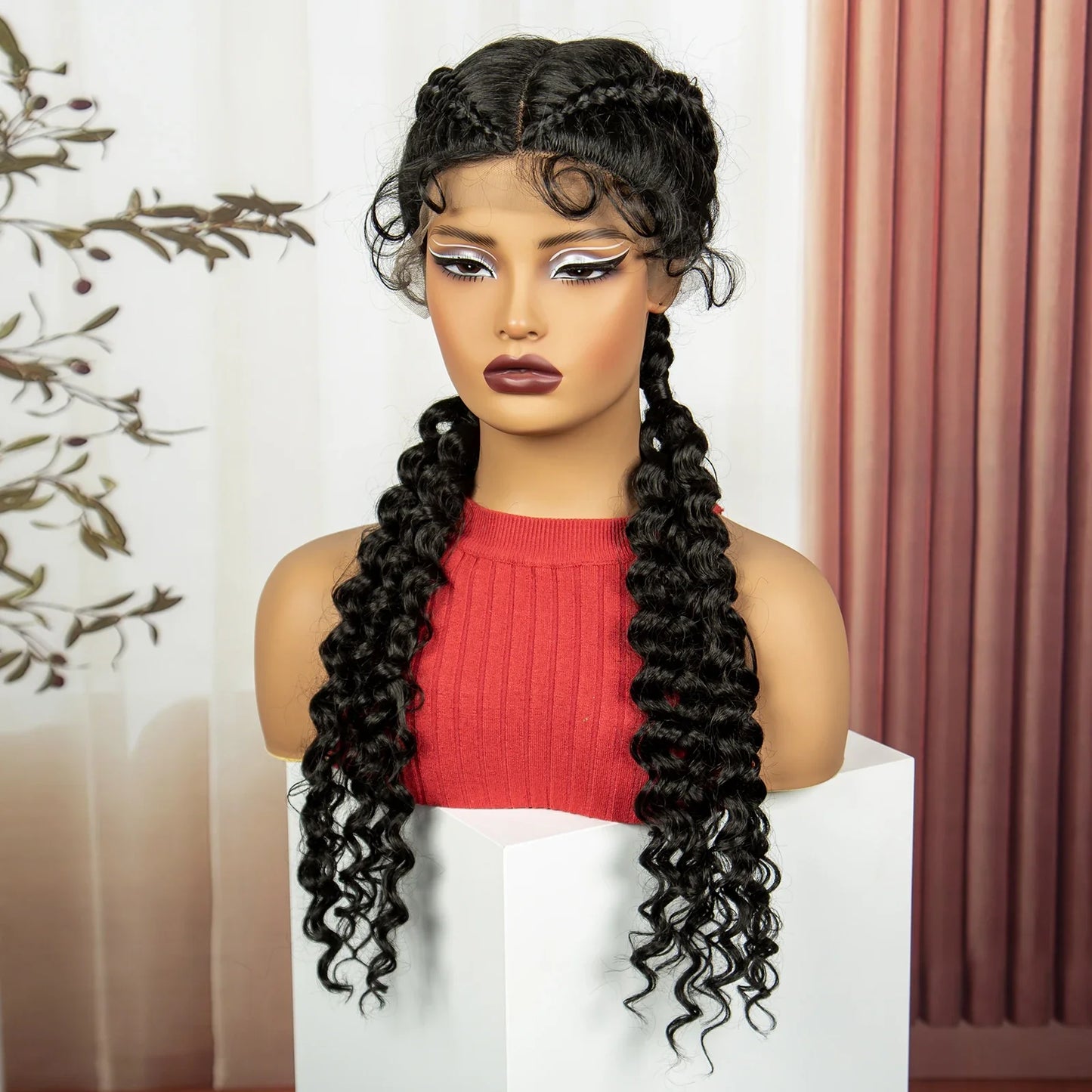 Curly Cornrow Twist Braids Wig | 13x1 T Part Lace | Water Wave | Black Women