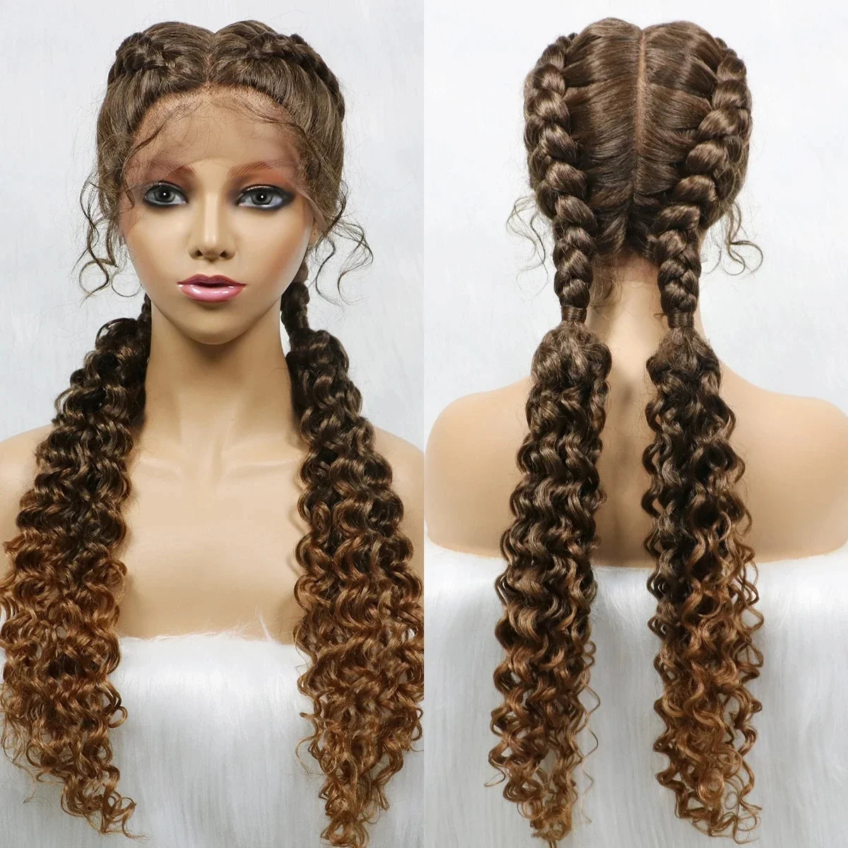 Curly Cornrow Twist Braids Wig | 13x1 T Part Lace | Water Wave | Black Women