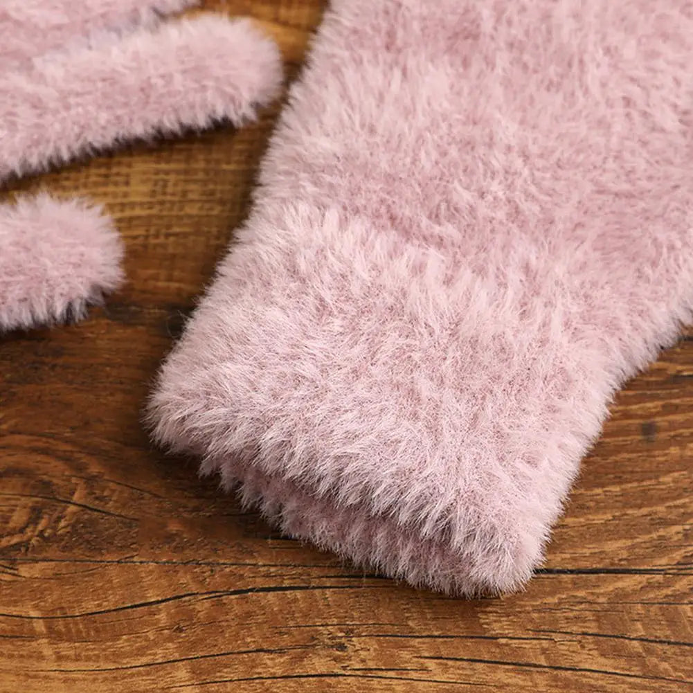 Winter Gloves Mink Velvet Five Finger Gloves Plush Warm Cold-proof Gloves Women Outdoors Cycling Solid Color Mittens