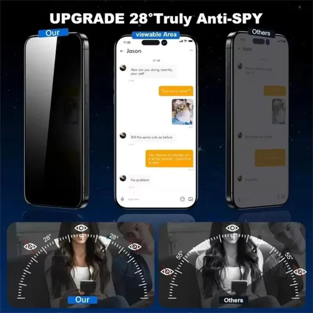 3Pcs Privacy Tempered Glass Dust Free Installation Protector for IPhone 18 17 16 15 14 13 12 11 Pro Max Anti-Spy Screen Protecto