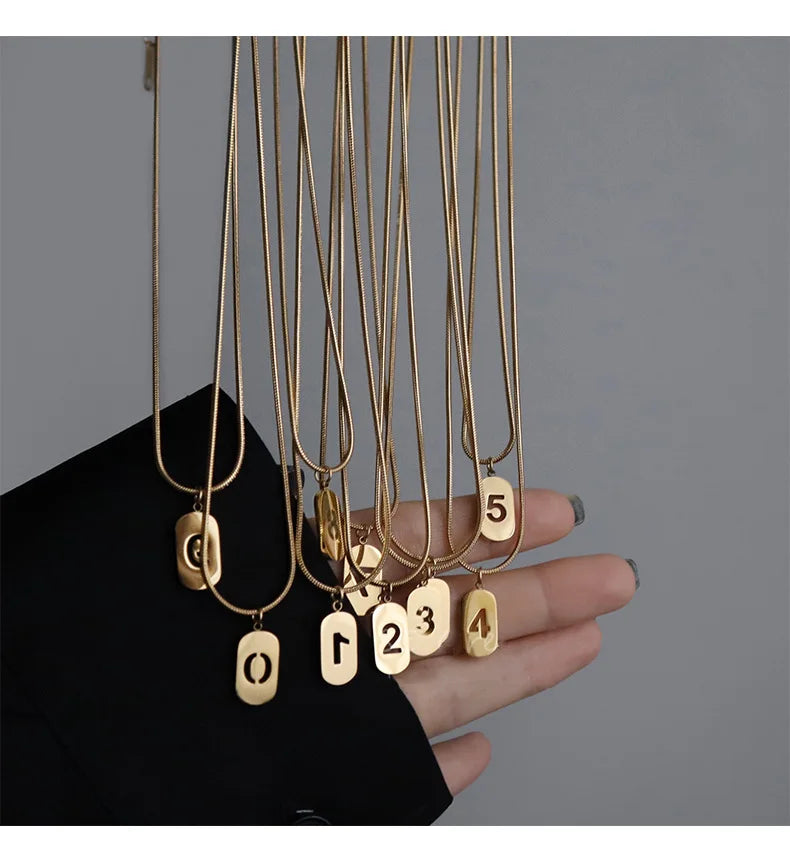 Stainless Steel Angel Number Necklace 0 1 2 3 4 5 6 7 8 9 Rectangle For Women Men Hollow Lucky Number Chain Necklaces Jewelry