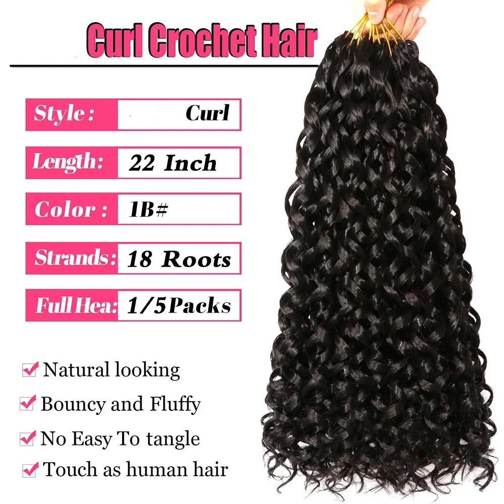Beach Curl Crochet Hair | Bohemian Deep Wave Braids | 18 Strands per Pack