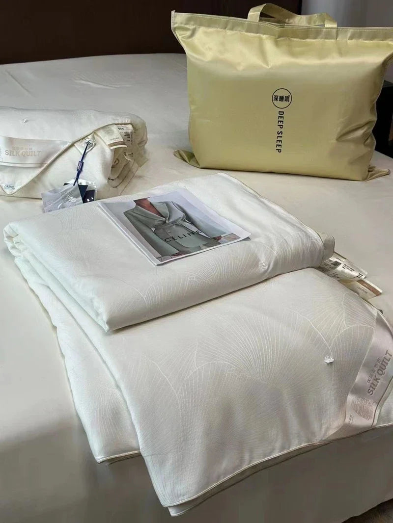 100% Natural Silk Quilt Lyocell Fiber Duvet Queen Size Summer Blanket White Luxury Jacquard Bedding Single Double Bed Comforter