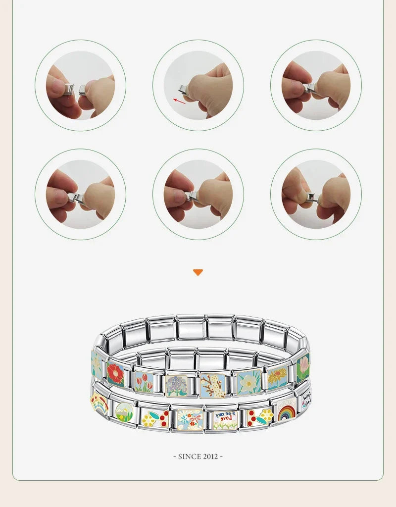 Hapiship 9mm Width Original Daisy Unicorn Angel Cup Santa Claus Italian Charm Fit Bracelet Stainless Steel Jewelry Making DJ050