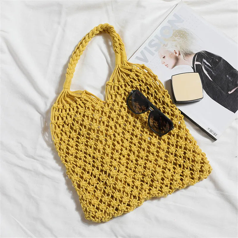 Women's Large Capacity Straw Handbag Totes | Hollow Out Shoulder Bags & Vintage Travel Beach Bag (Shopping Pack)