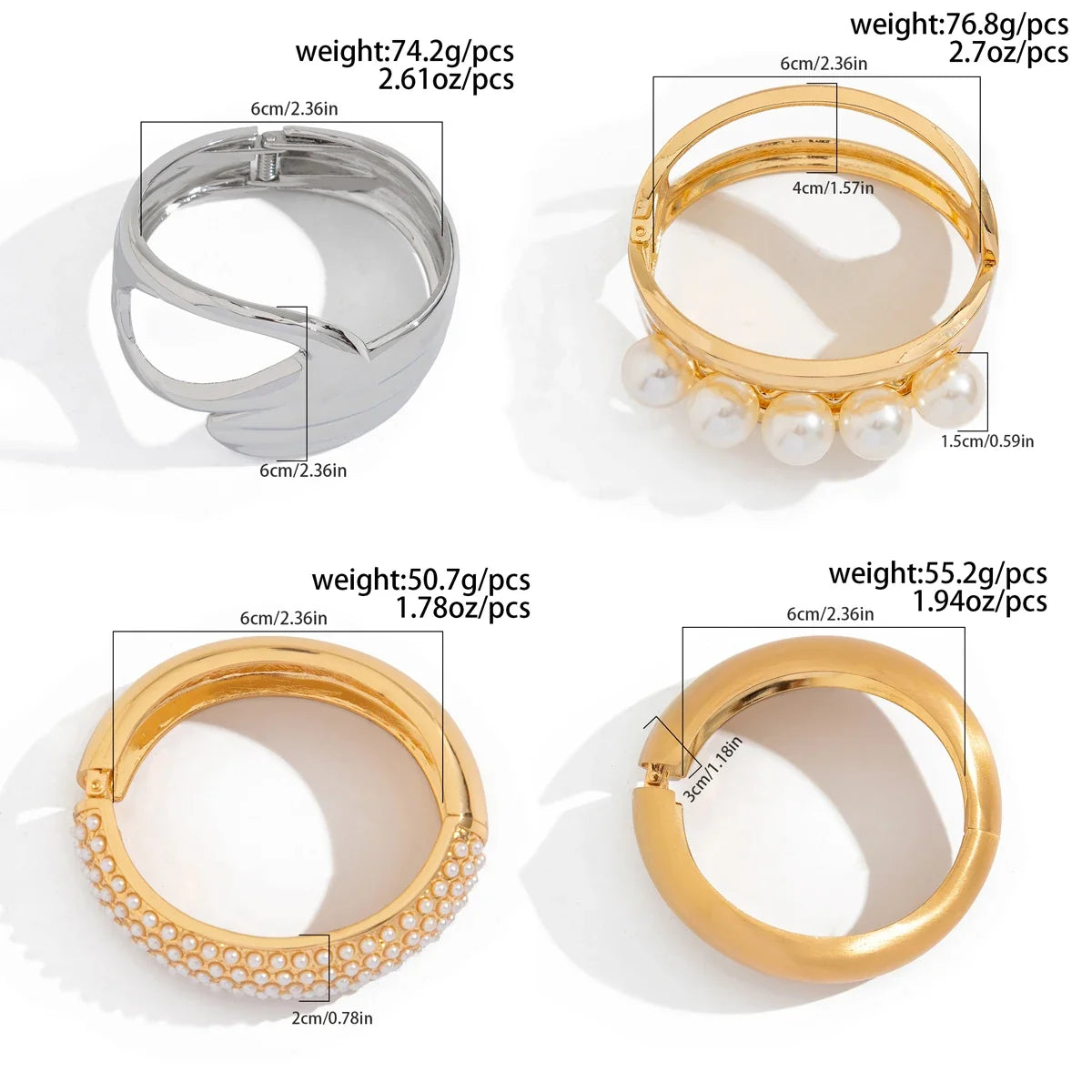 SHIXIN Design Geometric Water Drop Gold Color Wide Spring Bangles for Women Elegant Imitation Pearl Cuff Bracelets New Jewelry