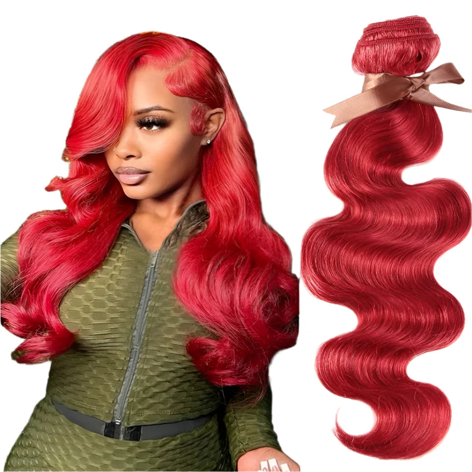 Brazilian Body Wave Bundles | Red Burgundy Human Hair Extensions (1/3/4 Pcs Weave Deals)