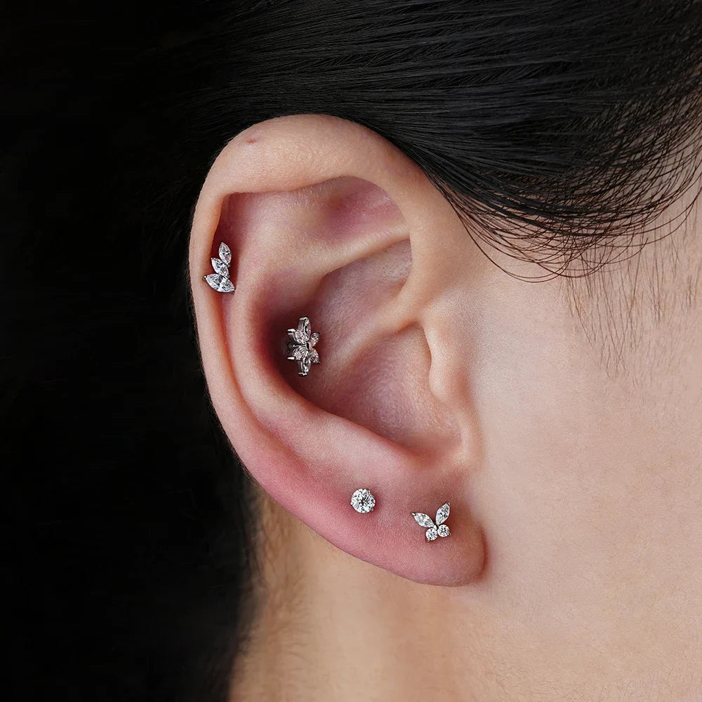 Right Grand ASTM F136 Titanium 16G Mini Butterfly CZ Labret Tragus Cartilage Conch Forward Helix Stud Nose Piercing Body Jewelry