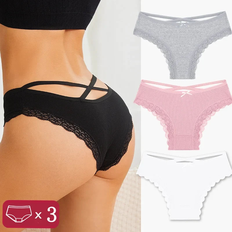3-Piece Women's Cotton Seamless Panties – Low Rise, Hollow Design