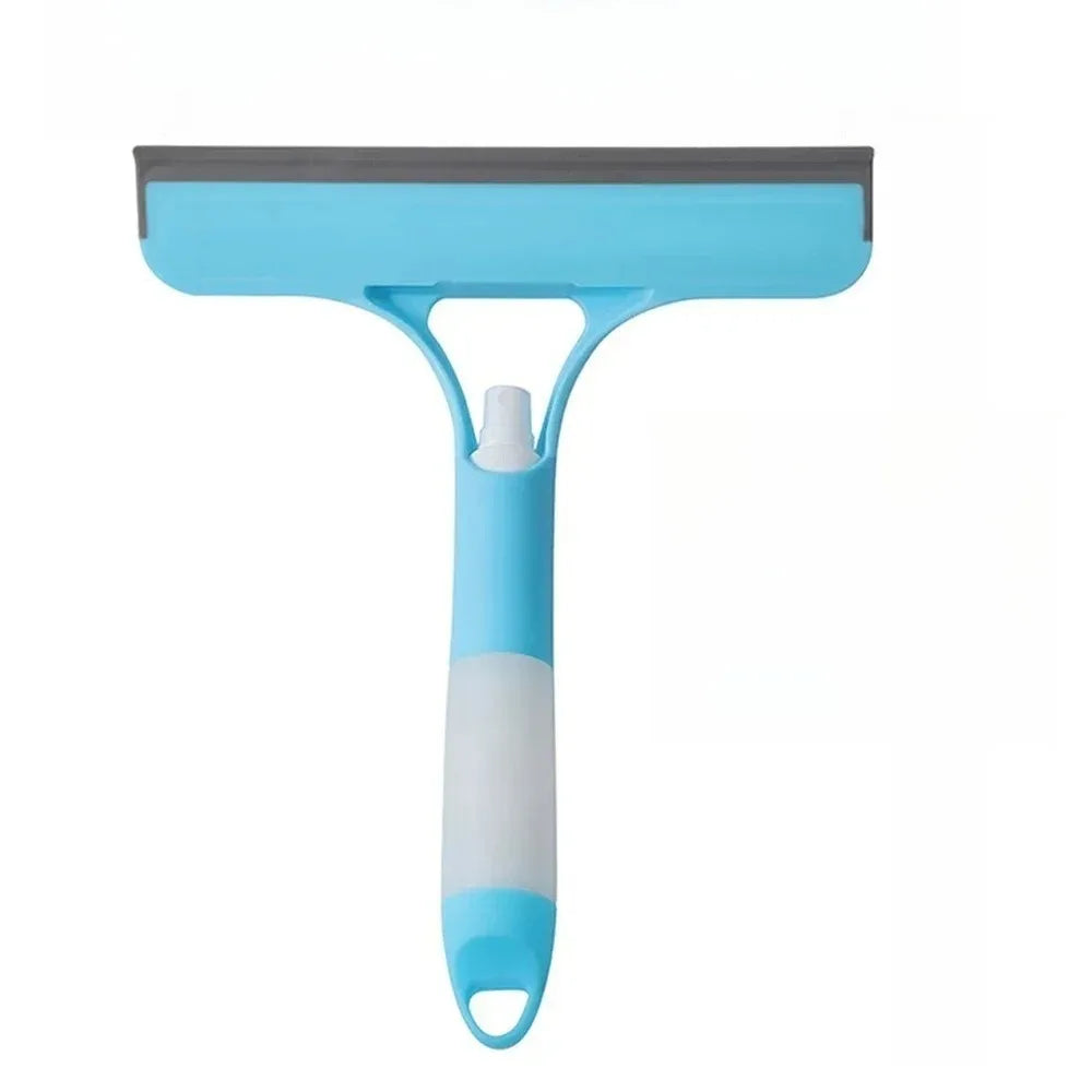 A household glass cleaning scraper that combines the functions of a watering can and a window scraper.