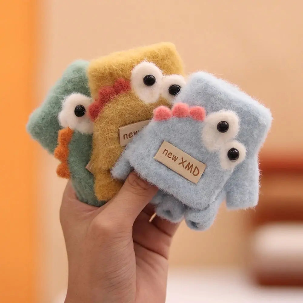 Cartoon Autumn Winter Gloves Cold Proof Windproof Baby Children Half Finger Flap Gloves Thickened Hand Warmer