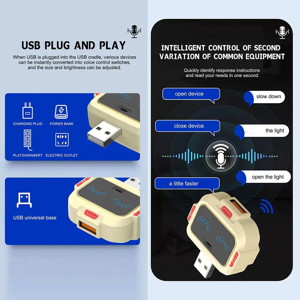 Voice Control Smart USB Socket Converter Lamp Protection Lights Switch Expansion Docking Station -English Voice Control Socket