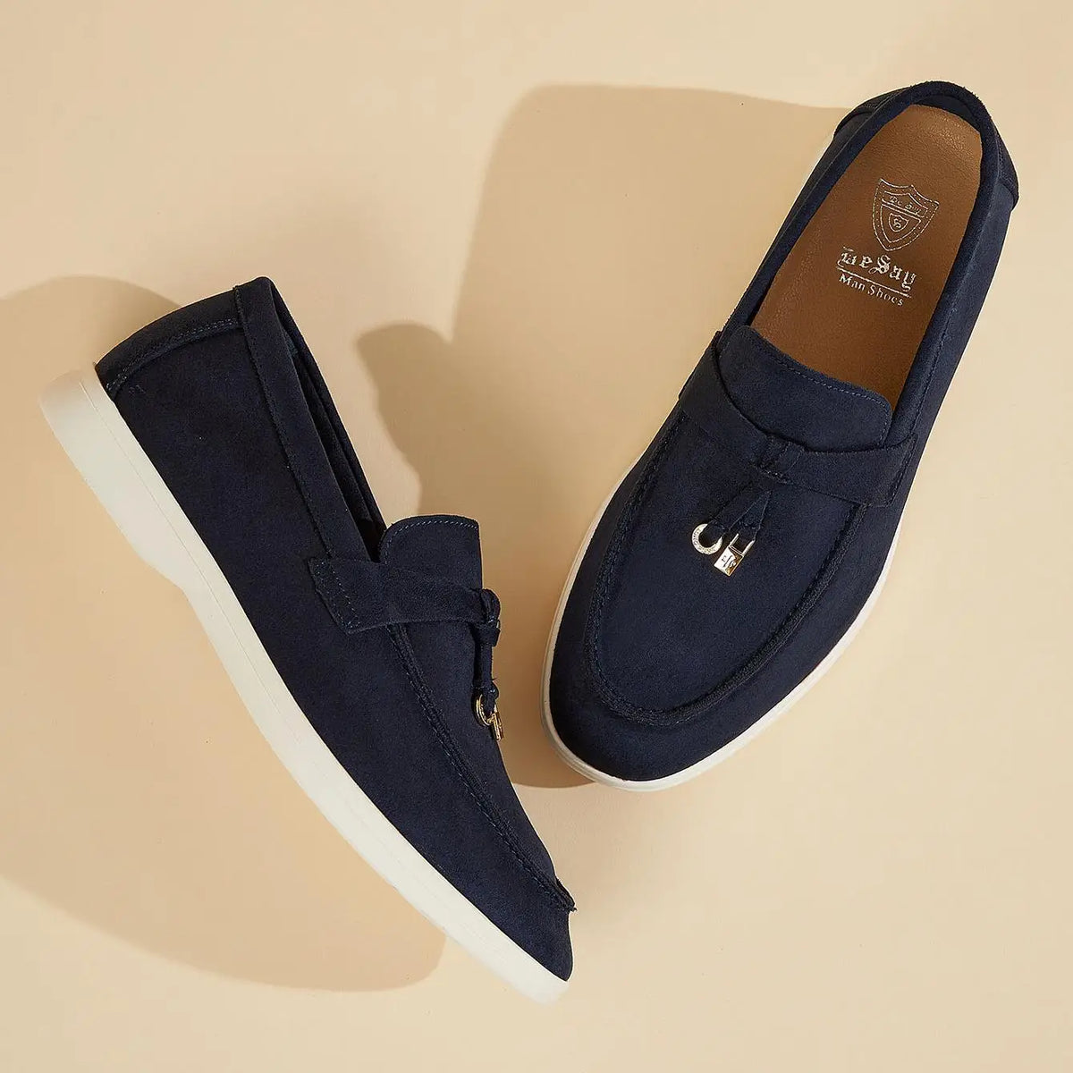 Desai Men's Faux Suede Loafers Metal Buckle Tassel Slip-on Casual Driving Shoes Lightweight Comfort