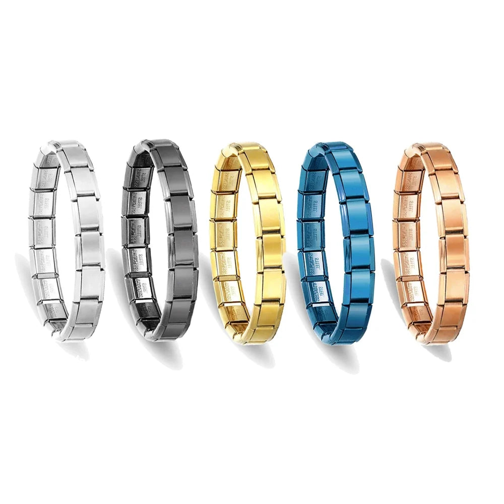 Unisex Minimalist Italian Modular Bracelet Stainless Steel Square Elastic Spliced Titanium Steel Polished Chain