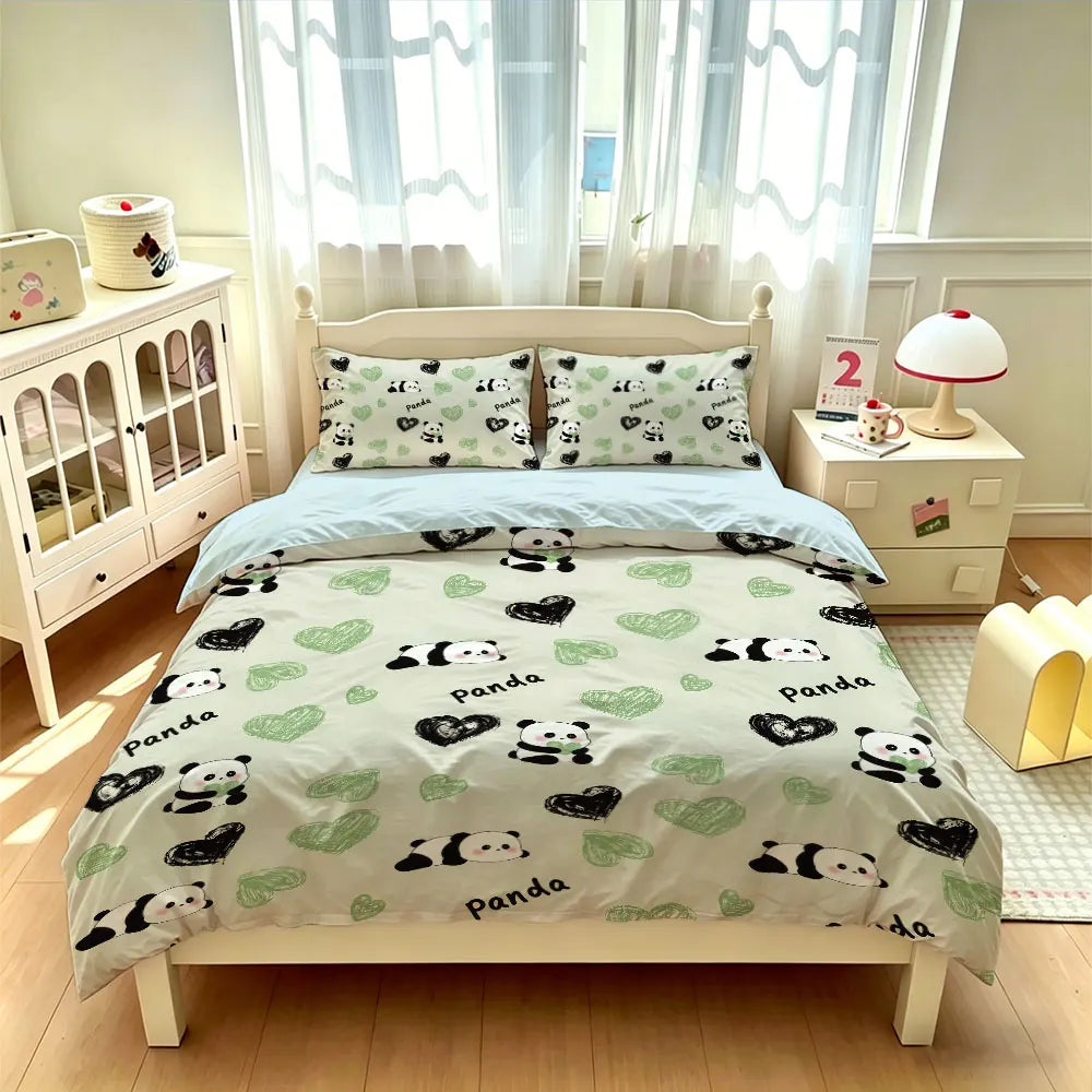 3pcs Cartoon Panda Print Coreless Duvet Cover Cool Summer Lightweight Bedding Set Multi Size Bedroom Bedding Decoration