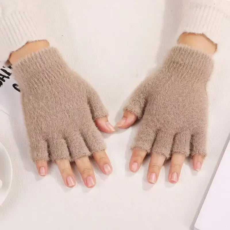 Hot sale! Women's Plush Half Finger Touchscreen Winter Gloves Soft Fashion Warm Imitation Mink Cashmere for Driving, winter work
