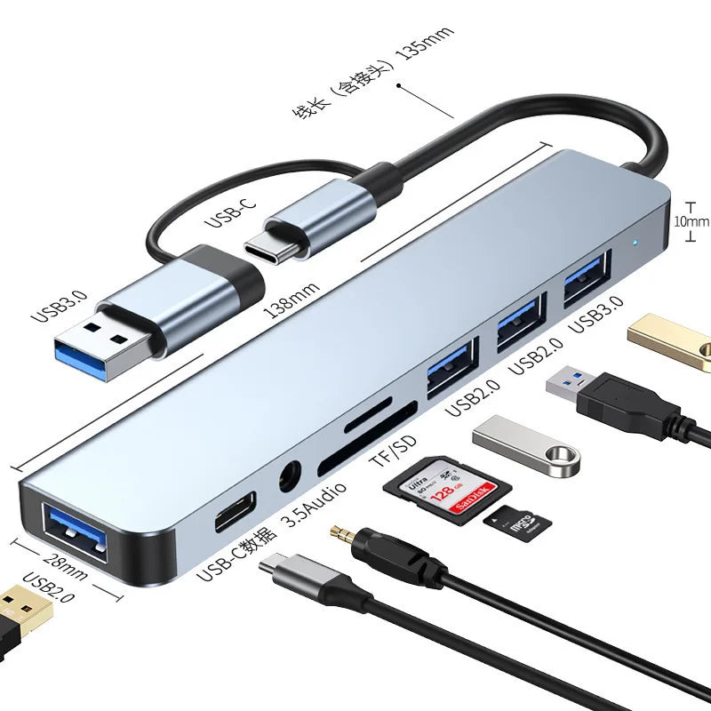 5-in-1 Type-C Hub & USB-C Dock - Multi-Function Adapter for Phone, PC, and Mac